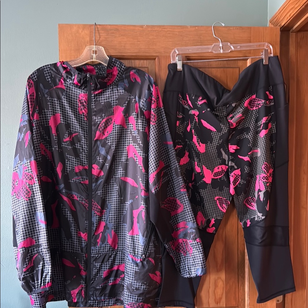 Black and Pink Patterned Jacket and Pants Set, workout set, RISE by LULAROE